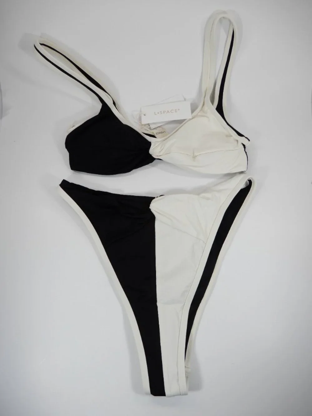 L*Space Bikini SET Size M Cardi Top & Jada Bottom Black Cream Colorblock NEW